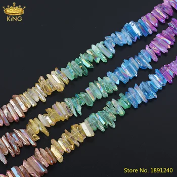 Cca 63pcs/Oblasť Prírodných Rainbow Kremeň Stick Bod Voľné Perličiek,Vyvŕtať Liečivý Kameň Prívesok Šperky urob si sám